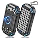 Solar Powerbank Wireless 26800mAh Solar Ladegerät, tragbare USB C Power Bank mit Outdoor Wasserdichtes Solarpanel Eingebaut in 3 Kabel & Camping Lichter für Smartphones, Tablets und mehr
